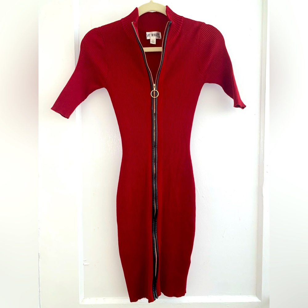 90s vintage style red zipped y2k sweater dress